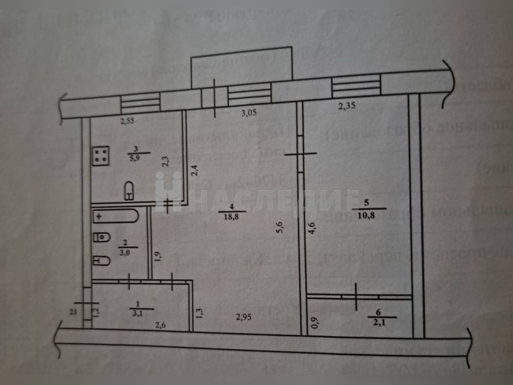 2-комнатная квартира, 44 м2 3/3 этаж, Стандартный, ул. Калинина - фото 10